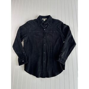 Irene Allison Black Genuine Leather Button Down Shirt Jacket Medium Quiet Luxury